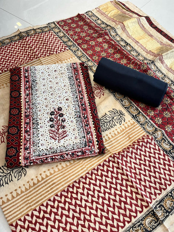Ajarakh Cotton set with Bavachee Border shawl - R118