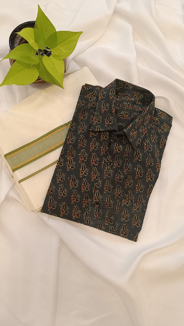 🌿 Ajrakh Cotton Shirt Combo – Timeless Block Print Elegance✨