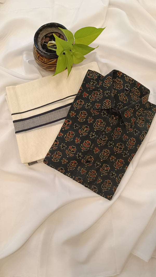 🌿 Ajrakh Cotton Shirt Combo – Timeless Block Print Elegance✨