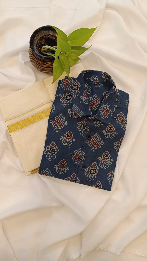 🌿 Ajrakh Cotton Shirt Combo – Timeless Block Print Elegance✨