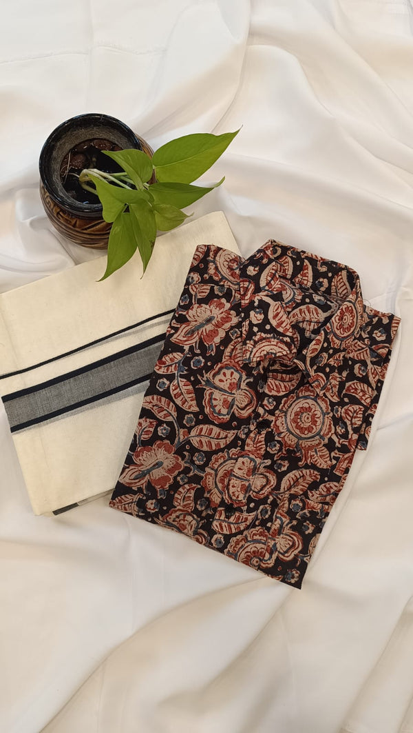 πΈ Kalamkari Cotton Shirt & Mundu Combo β Artistic Tradition in Every Thread β¨