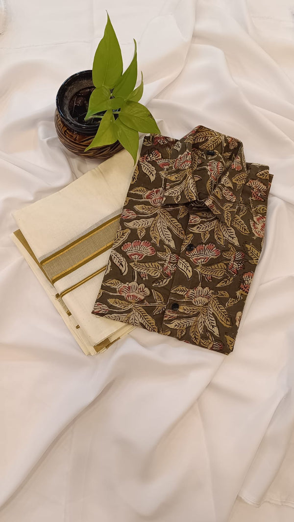 πΈ Kalamkari Cotton Shirt & Mundu Combo β Artistic Tradition in Every Thread β¨