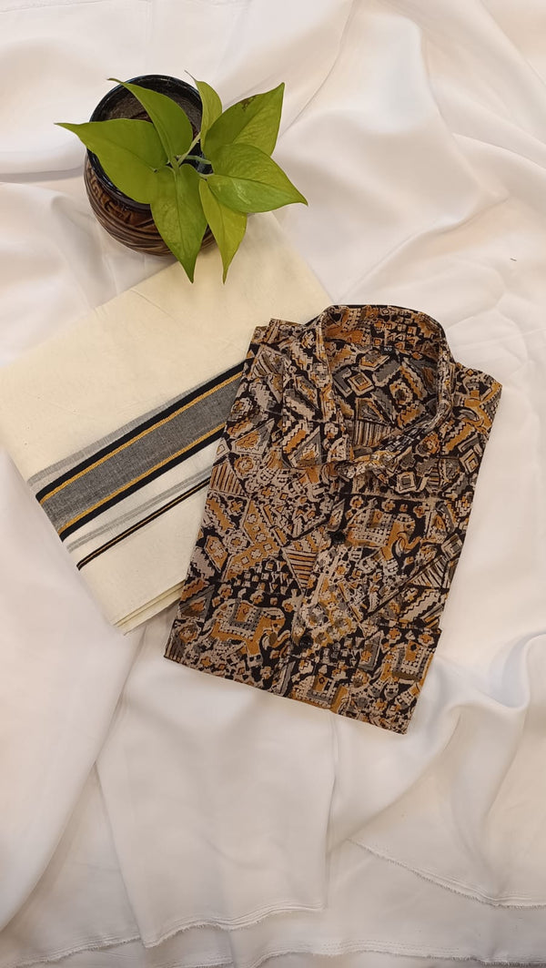 πΈ Kalamkari Cotton Shirt & Mundu Combo β Artistic Tradition in Every Thread β¨