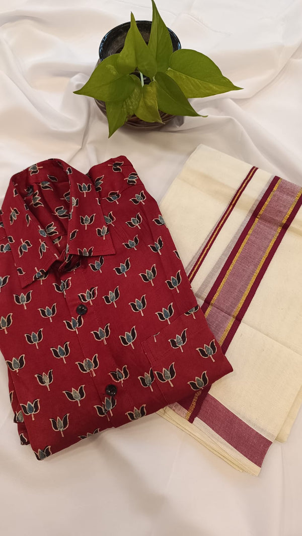 ✨ Modal Silk Shirt & Mundu Combo – Soft Luxury with Traditional Charm 🌿