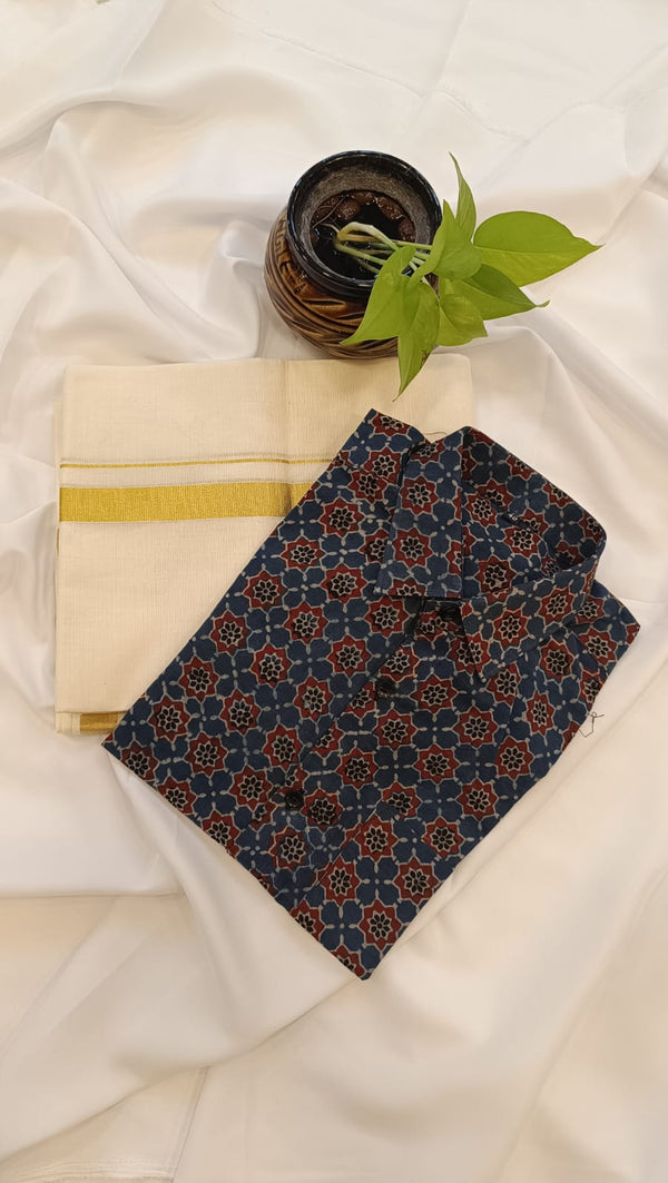 ✨ Modal Silk Shirt & Mundu Combo – Soft Luxury with Traditional Charm 🌿