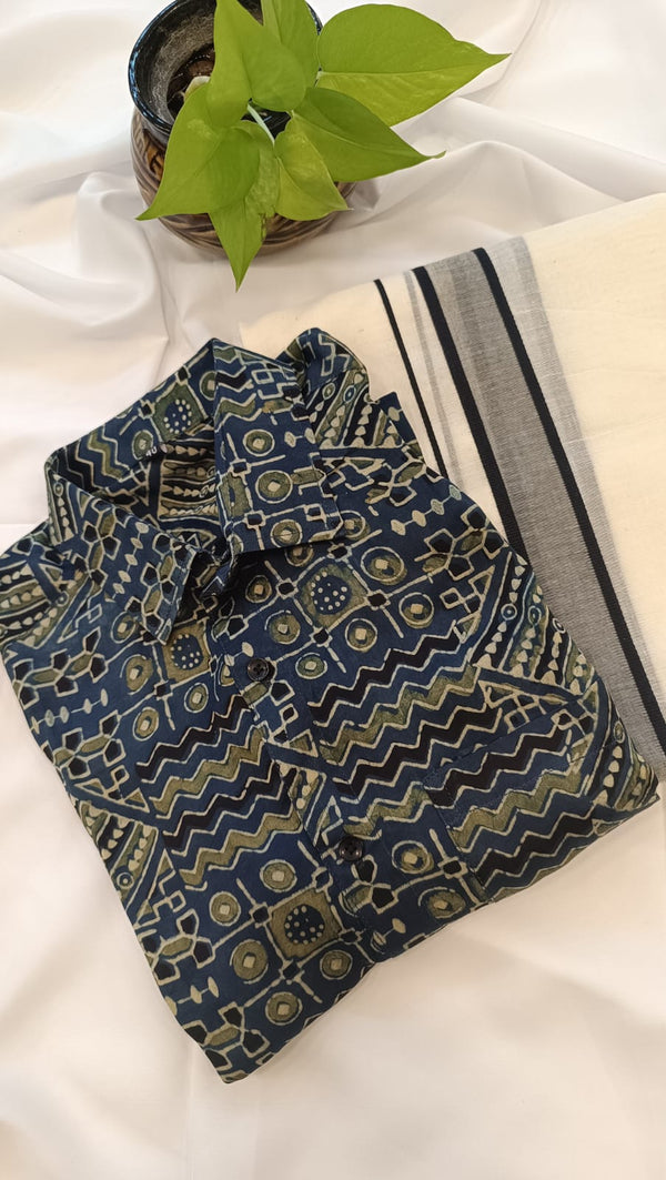 ✨ Modal Silk Shirt & Mundu Combo – Soft Luxury with Traditional Charm 🌿