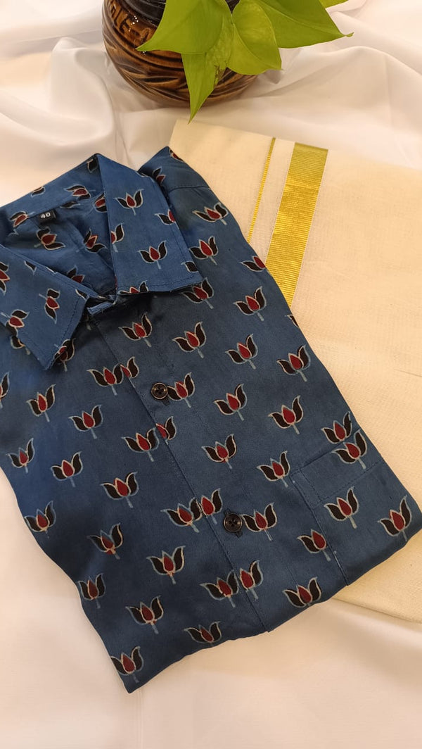 ✨ Modal Silk Shirt & Mundu Combo – Soft Luxury with Traditional Charm 🌿