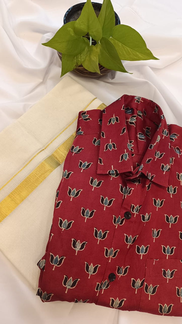 ✨ Modal Silk Shirt & Mundu Combo – Soft Luxury with Traditional Charm 🌿