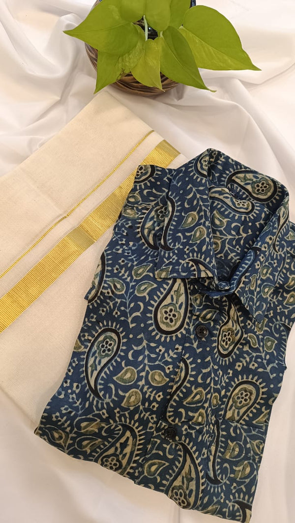 ✨ Modal Silk Shirt & Mundu Combo – Soft Luxury with Traditional Charm 🌿