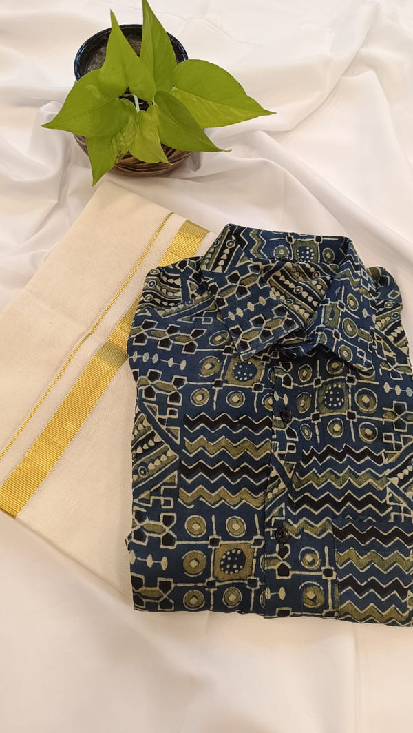 ✨ Modal Silk Shirt & Mundu Combo – Soft Luxury with Traditional Charm 🌿