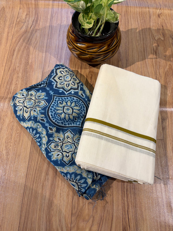 🌿 Puliyilakkara Handloom Set Mundu – Timeless Kerala Tradition ✨