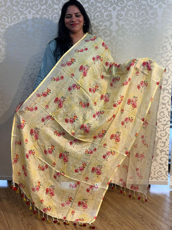 Linen cotton floral design dupatta - PAR555