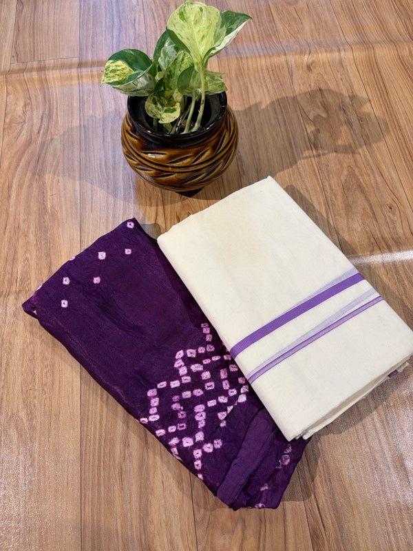 🌿 Puliyilakkara Handloom Set Mundu With Blouse – Timeless Kerala Tradition ✨