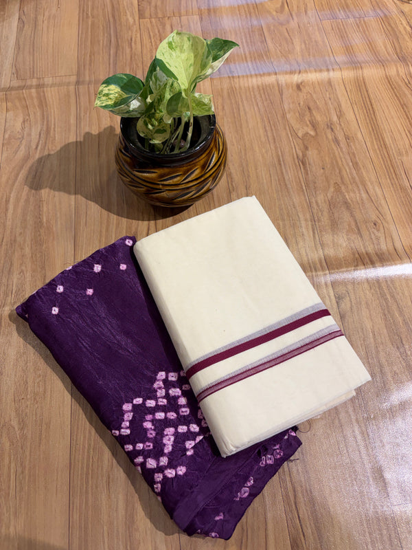 🌿 Puliyilakkara Handloom Set Mundu With Blouse – Timeless Kerala Tradition ✨