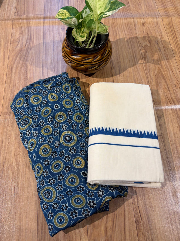 🌿 Puliyilakkara Handloom Set Mundu with Blouse – Timeless Kerala Tradition ✨
