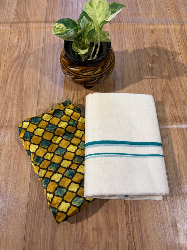 🌿 Puliyilakkara Handloom Set Mundu With Blouse – Timeless Kerala Tradition ✨