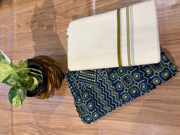 🌿 Puliyilakkara Handloom Set Mundu – Timeless Kerala Tradition ✨