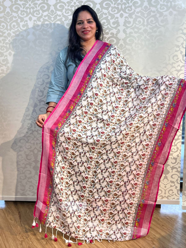 Linen cotton floral design dupatta - PAR555