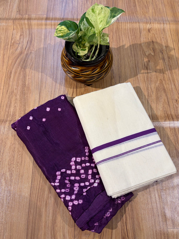 🌿 Puliyilakkara Handloom Set Mundu With Blouse – Timeless Kerala Tradition ✨