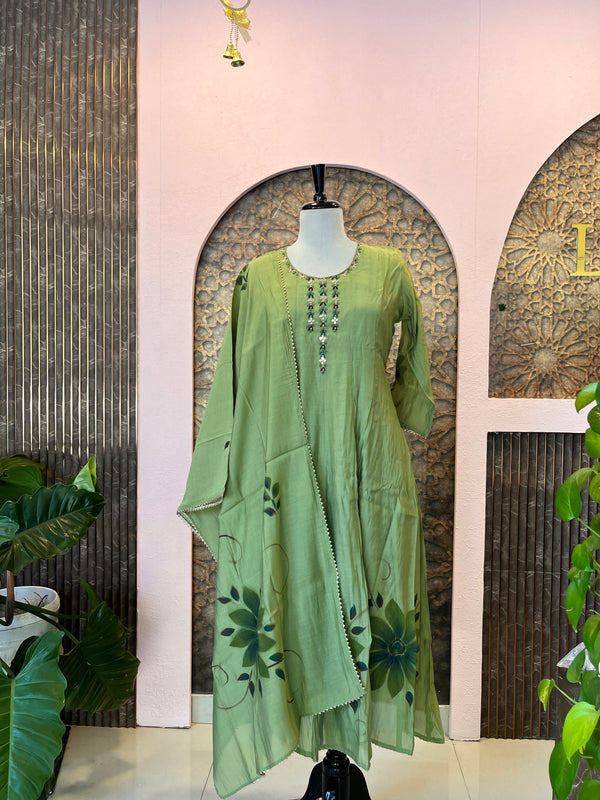 ✨Ready to wear Mul Chandery silk Top,Bottom&Dupatta set✨