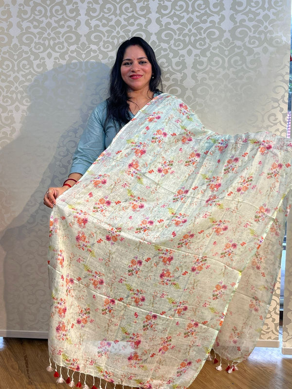 Linen cotton floral design dupatta - PAR555