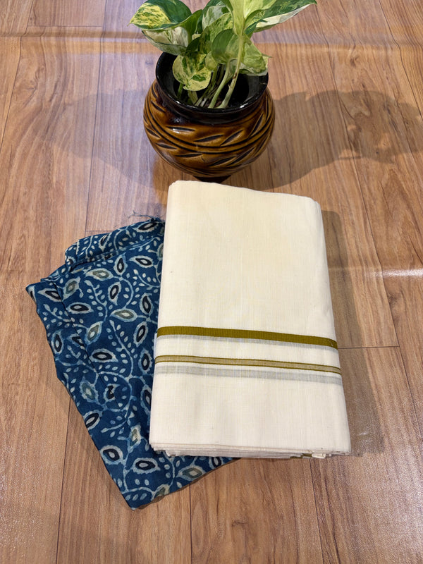 🌿 Puliyilakkara Handloom Set Mundu – Timeless Kerala Tradition ✨
