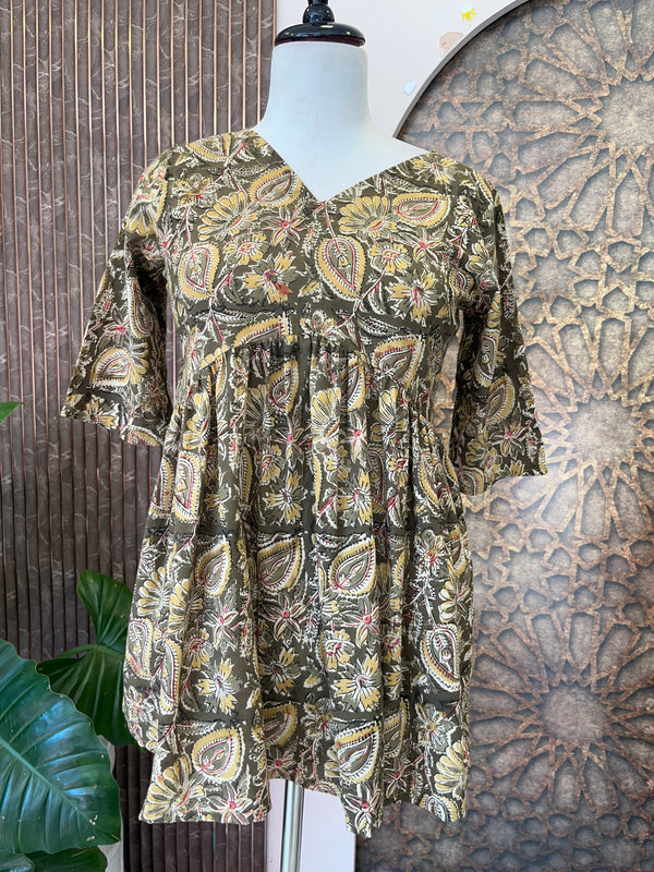 Aaliya trendy printed short kurti for women Ajrakh cotton flare kurti