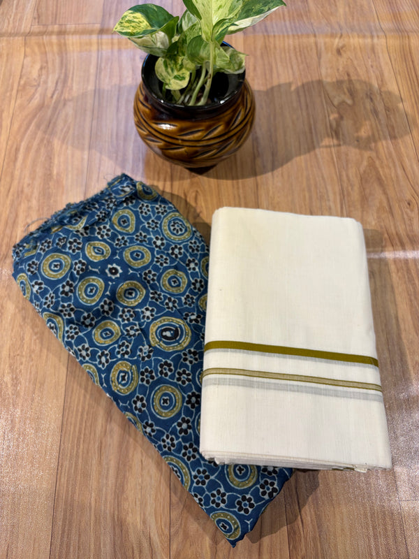 🌿 Puliyilakkara Handloom Set Mundu – Timeless Kerala Tradition ✨