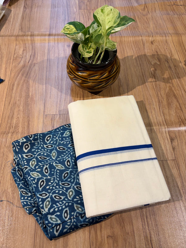 🌿 Puliyilakkara Handloom Set Mundu with Blouse – Timeless Kerala Tradition ✨