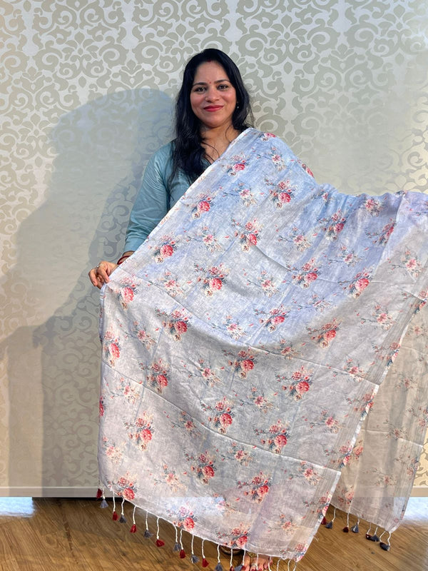 Linen cotton floral design dupatta - PAR555