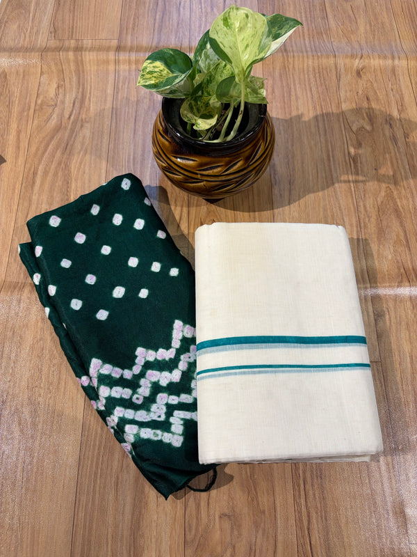 🌿 Puliyilakkara Handloom Set Mundu With Blouse – Timeless Kerala Tradition ✨