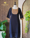 ✨ Slub Silk Kurti with Hand Work & Mirror Detailing – Shine in Subtle Elegance 🌟