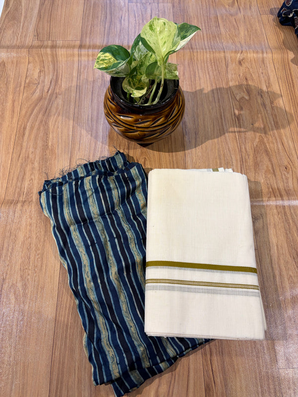 🌿 Puliyilakkara Handloom Set Mundu – Timeless Kerala Tradition ✨