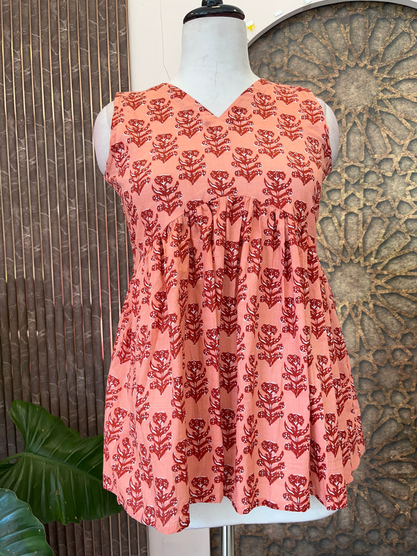 Aaliya trendy printed short kurti for women Ajrakh cotton flare kurti