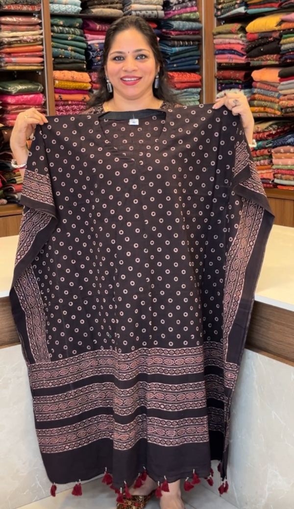 Ajrakh Printed Pure Cotton KAFTAN | Premium Black