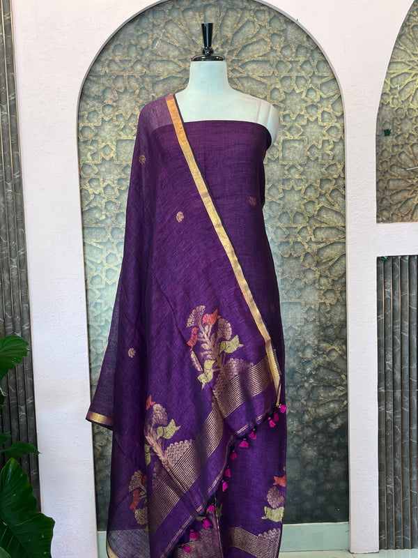 Pure Handloom Linen Unstitched Salwar Materials ✨