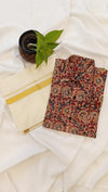 🌸 Kalamkari Cotton Shirt & Mundu Combo – Artistic Tradition in Every Thread ✨